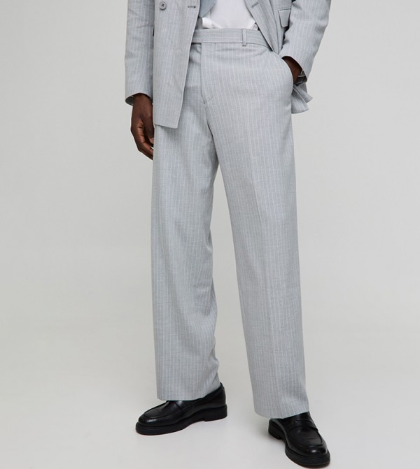 Relaxed Fit Pinstriped Formal Trousers