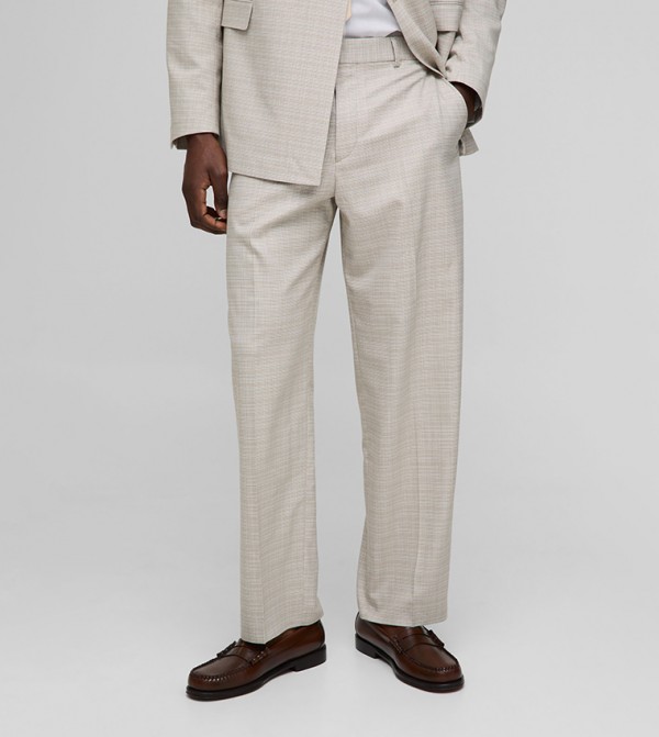 Wide Leg Checkered Formal Trousers