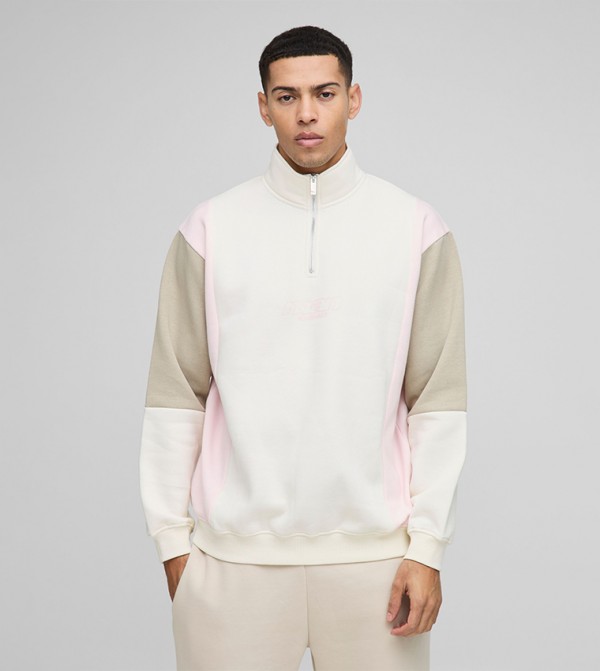 Color Block 3/4 Zip Oversized Sweatshirt