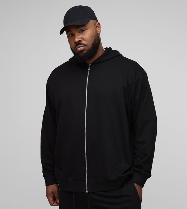 Solid Zip-Through Oversized Hooded Jacket