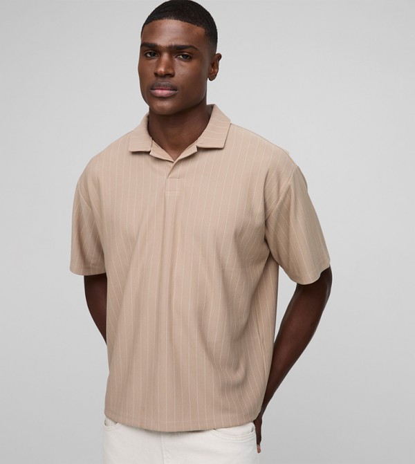 Pinstripe Oversized Revere Collar T-Shirt