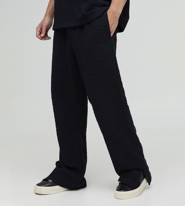 Split Hem Textured Straight Fit Sweatpants