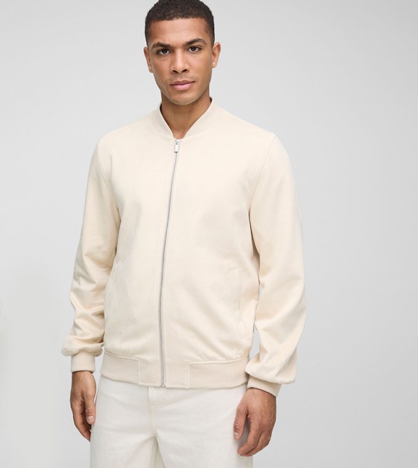 Faux Suede Regular Fit Bomber Jacket