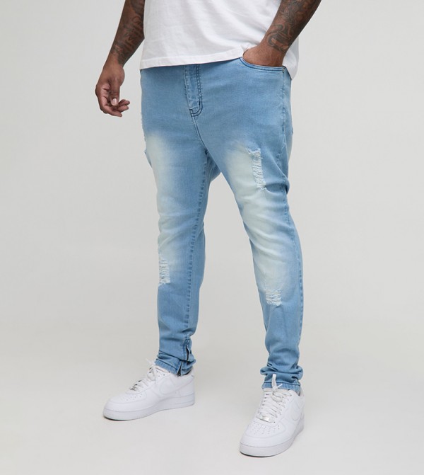 Ripped Zip Hem Super Skinny Fit Jeans