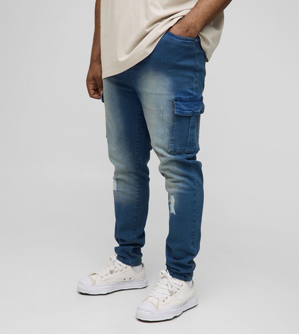 Plus & Tall Distressed Super Cargo Skinny Fit Jeans