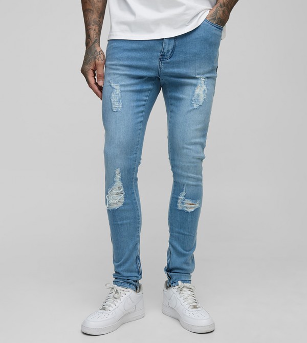 Tall Ripped Zip Hem Super Skinny Fit Jeans