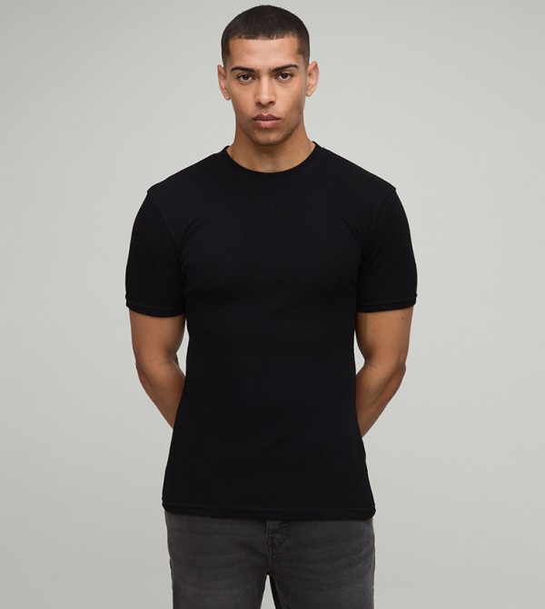 Ribbed Crew Neck Muscle Fit T-Shirt