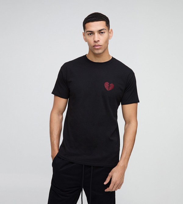 Regular Broken Heart Rhinestone Graphic T-Shirt