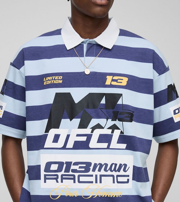 Moto Print Rugby Oversized Polo T-Shirt
