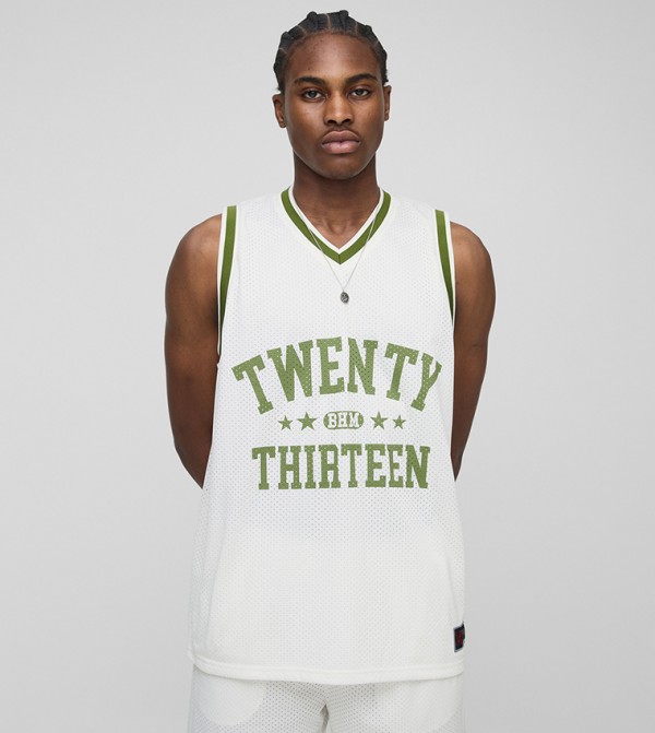 Printed V-Neck Mesh Basketball Oversized Tank Top