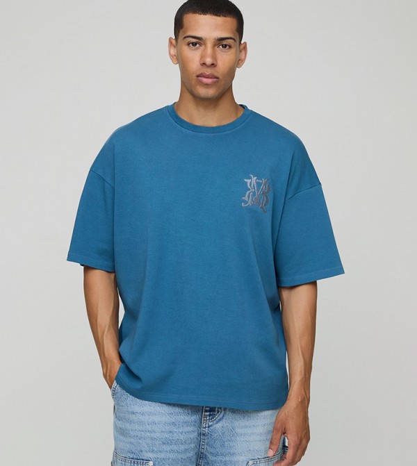Regular Fit Interlock Embroidered Acid Wash T-Shirt