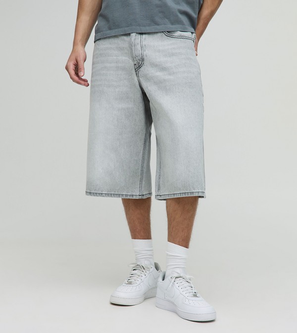 Longline Washed Denim Shorts