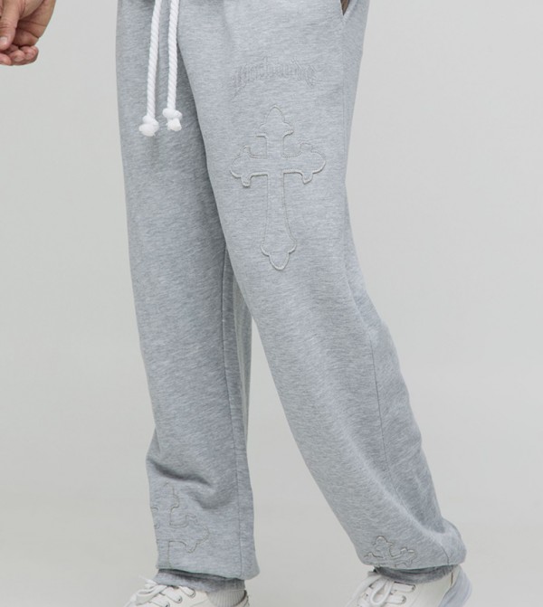 Plus & Tall Cross Applique Rope Drawcord Oversized Loopback Joggers