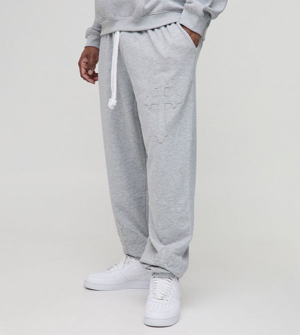 Cross Applique Rope Drawcord Loopback Sweatpants