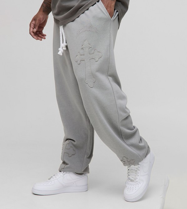 Cross Applique Rope Drawcord Loopback Sweatpants