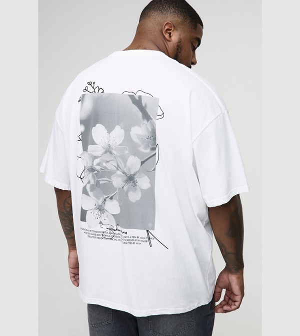 Plus & Tall Floral Back Print Oversized T-Shirt