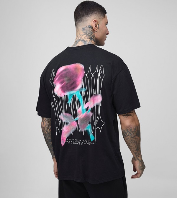 Plus & Tall Gothic Rose Print Oversized T-Shirt