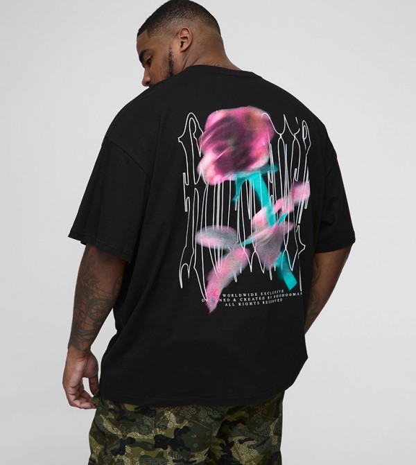Plus & Tall Gothic Rose Print Oversized T-Shirt