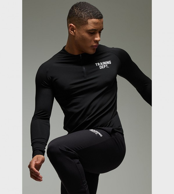 Printed Crew Neck Zipper Neck Active Top