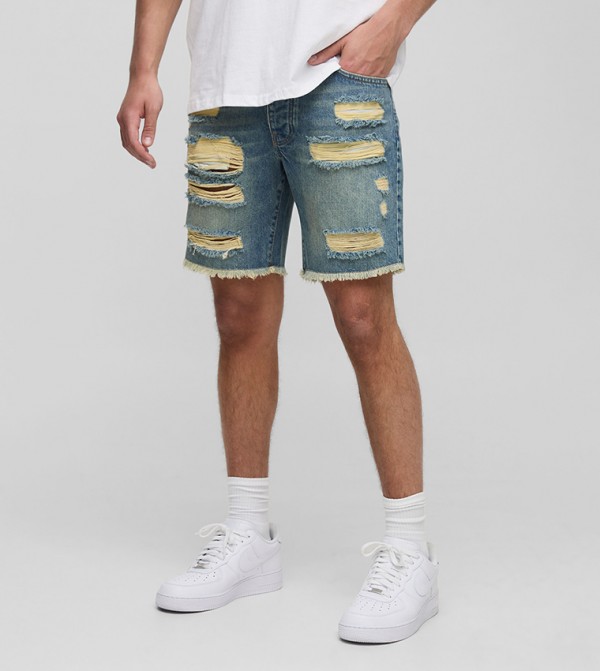 Ripped Washed Denim Shorts