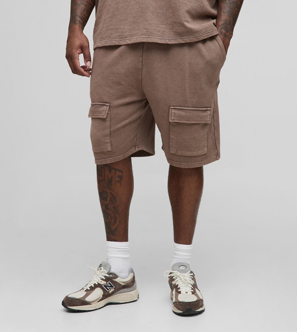 Plus & Tall Loose Fit Cargo Acid Washed Jersey Shorts