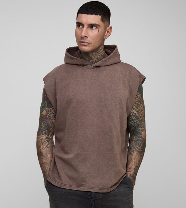 Tall Oversized Sleeveless Acid Wash Hoodie