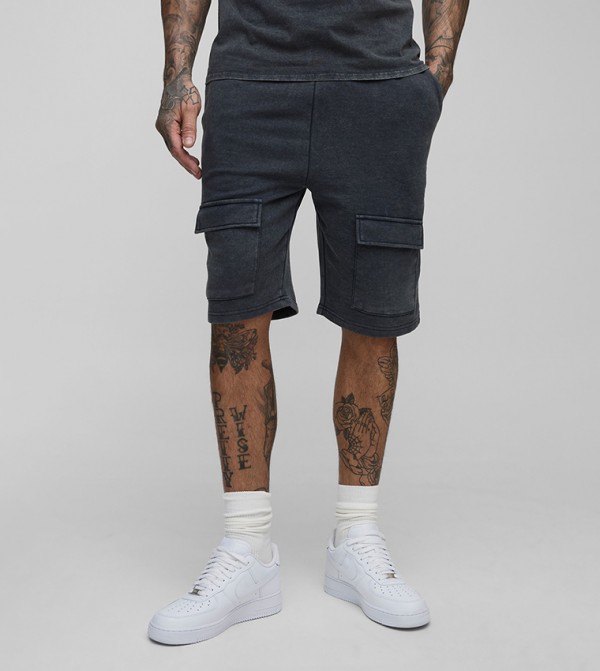 Tall Loose Fit Cargo Acid Wash Jersey Shorts