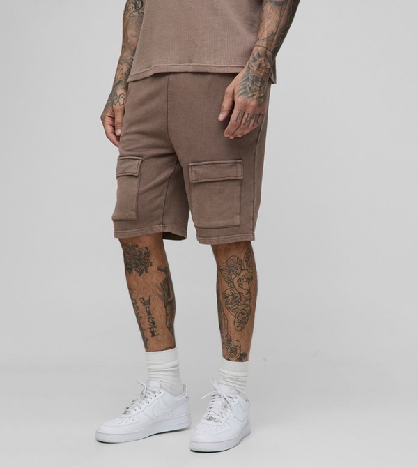 Plus & Tall Loose Fit Acid Wash Jersey Cargo Shorts