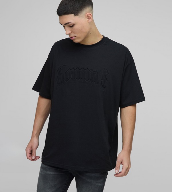 Debossed Crew Neck Oversized T-Shirt