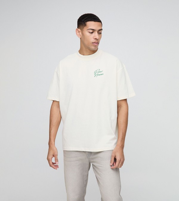 Santorini Palm Tree Printed Oversized T-Shirt