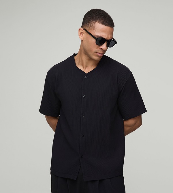 Pleated Short Sleeves Oversized Shirt