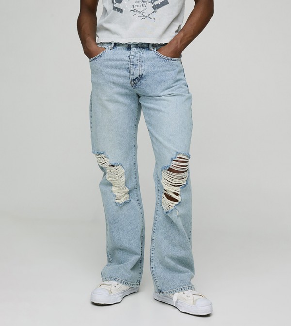 Ripped Washed Relaxed Fit Jeans