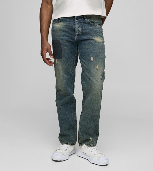 Straight Fit Distressed Ripped Vintage Jeans