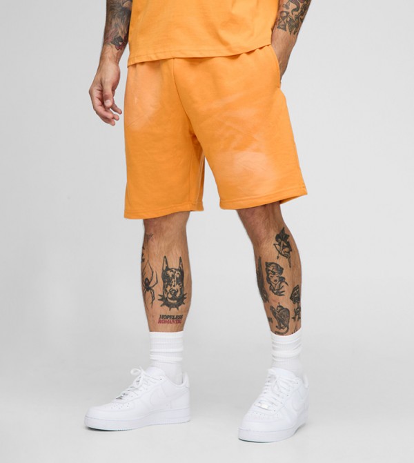 Relaxed Embroidered Spray Wash Mid Length Shorts