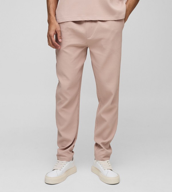 Slim Fit Elastic Waist Pleated Trousers