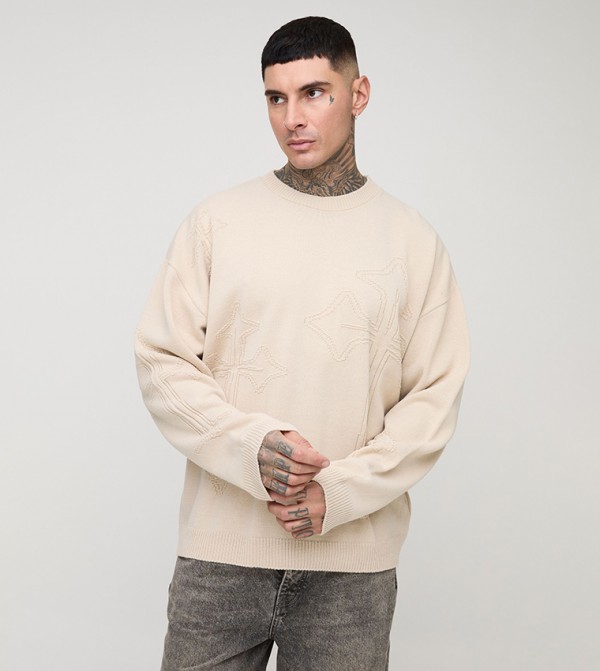 Tall Tonal Gothic Cross Oversized Sweater