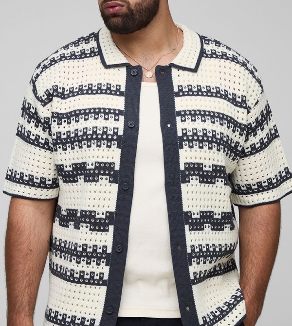 Plus & Tall Patterned Crochet Shirt