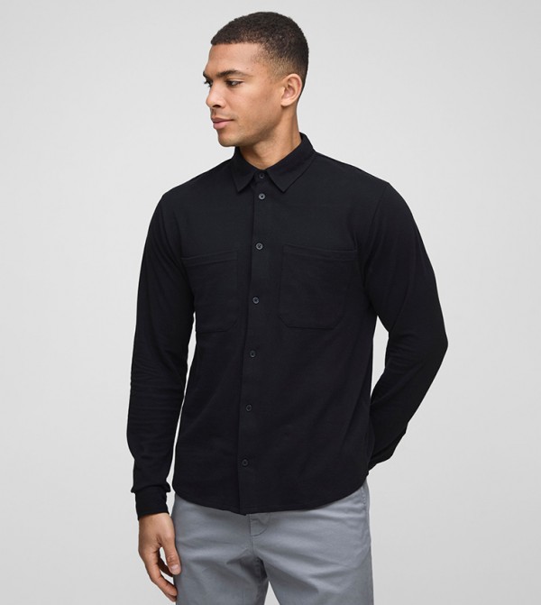 Regular Fit Button Down Collar Pocket Detail Jersey Shirt