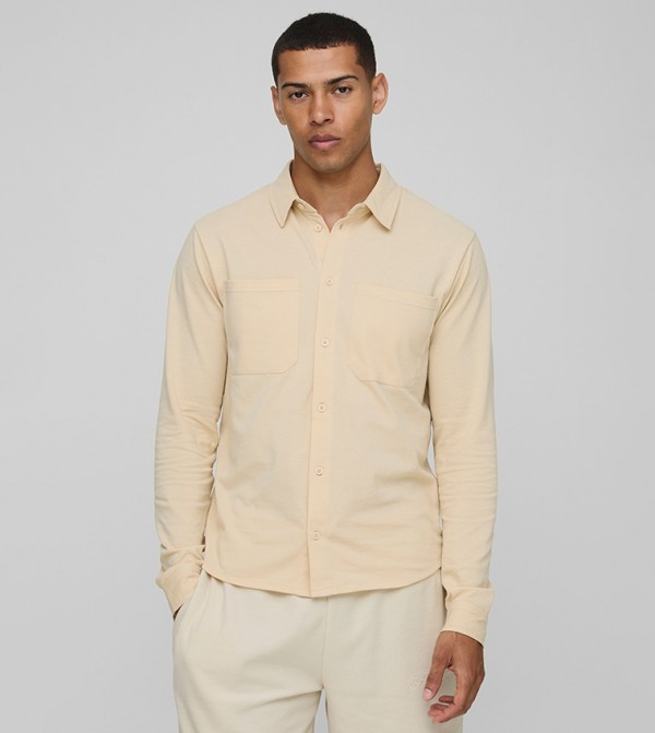 Pique Button Down Long Sleeves Jersey Shirt