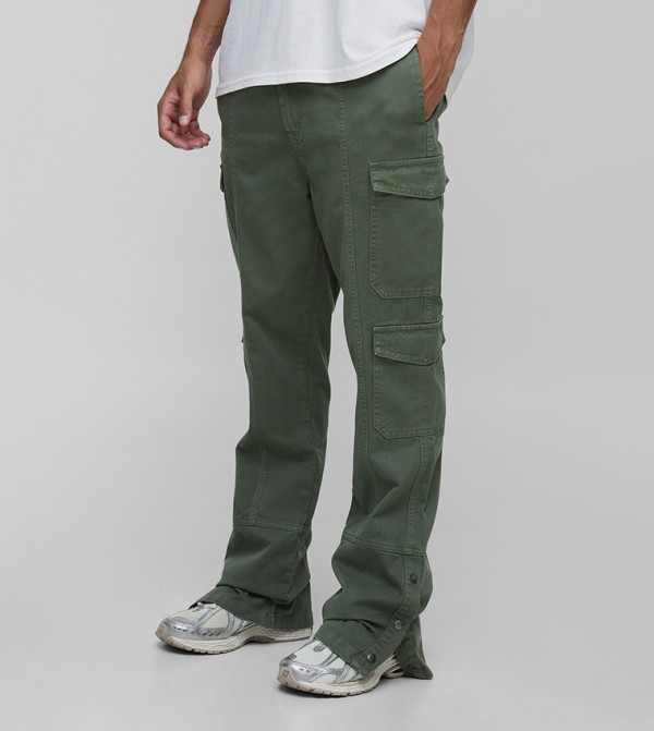 Plus & Tall Washed Multi Pocket Popper Hem Slim Flared Trousers