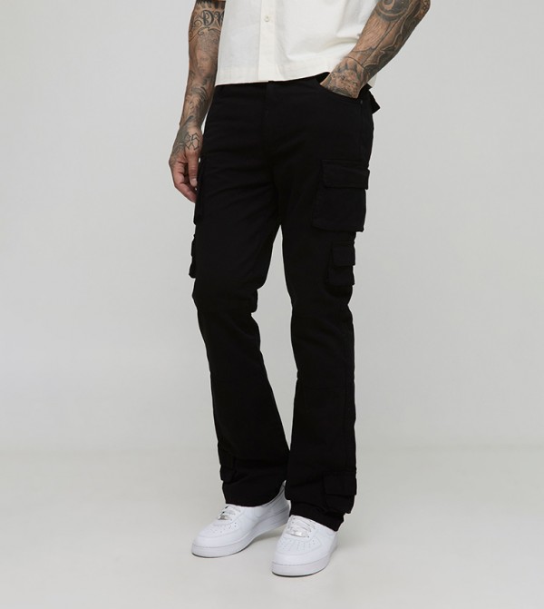 Tall Washed Multi Pocket Slim Flared Trousers