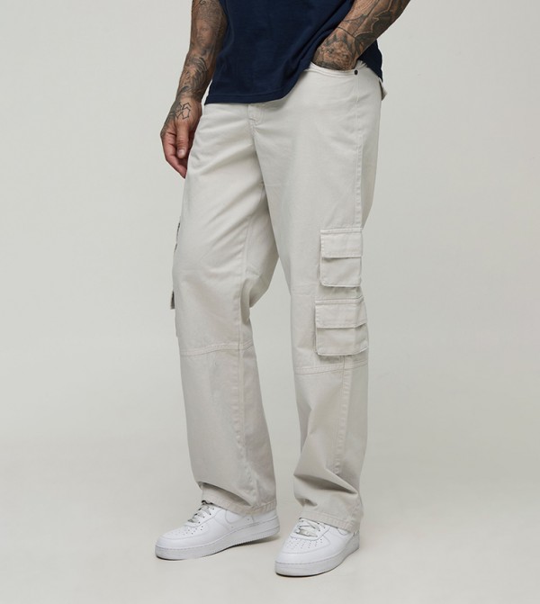 Tall Washed Relaxed Fit Multi Cargo Pocket Trousers