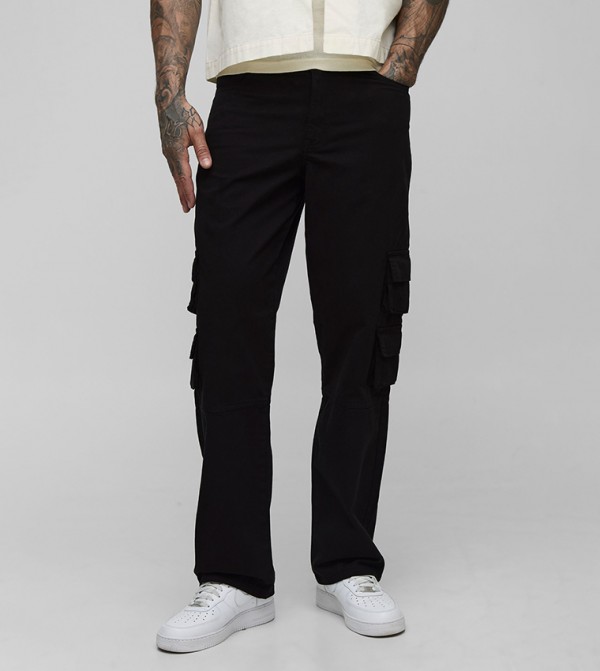 Tall Washed Relaxed Fit Multi Cargo Pocket Trousers