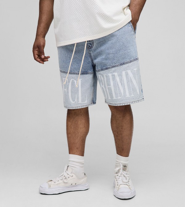 Printed Relaxed Fit Denim Shorts