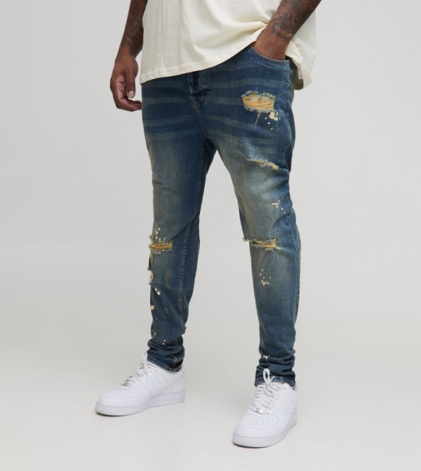 Ripped Bleached Paint Splatter Skinny Fit Jeans