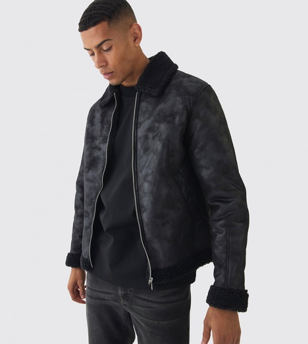 Faux Suede Aviator Jacket