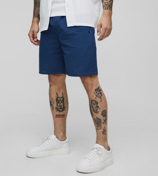 Mid Rise Elasticated Regular Fit Seersucker Shorts