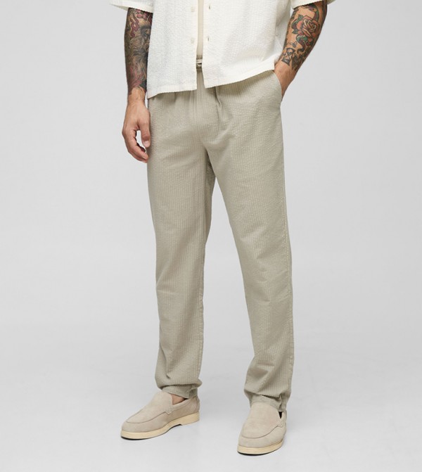 Elastic Slim Fit Plain Seersucker Trousers