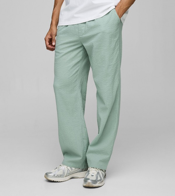 Drawstring Waist Relaxed Fit Seersucker Trousers