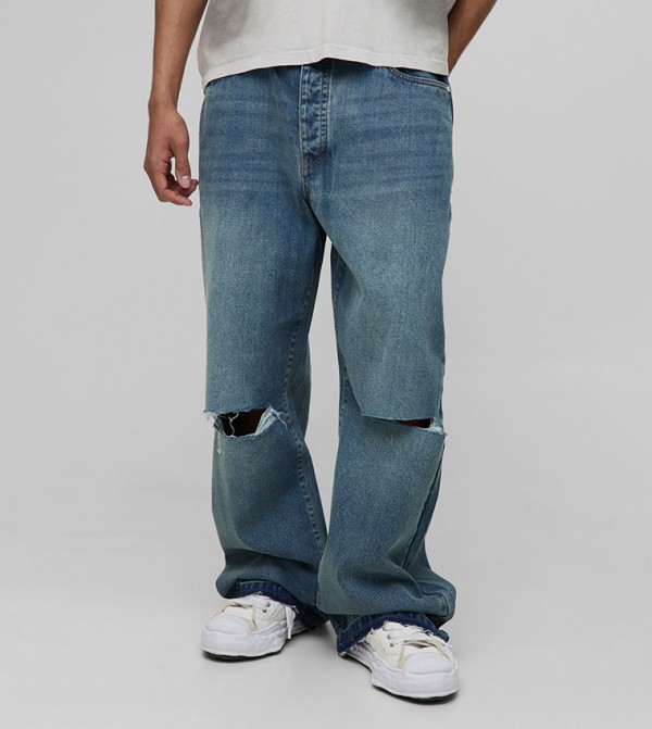 Wide Leg Ripped Knee Jeans